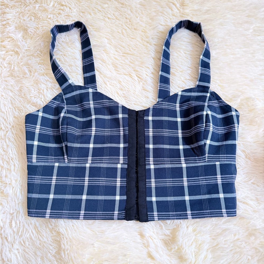 Navy Plaid Crop Top with Straps